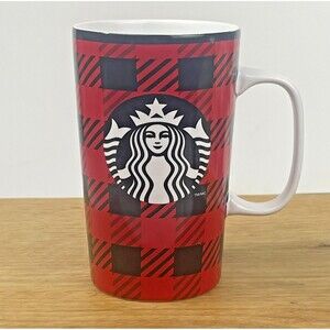Starbucks 2014 Buffalo Tartan Plaid Red Black Tall Holiday Christmas Mug 16 oz